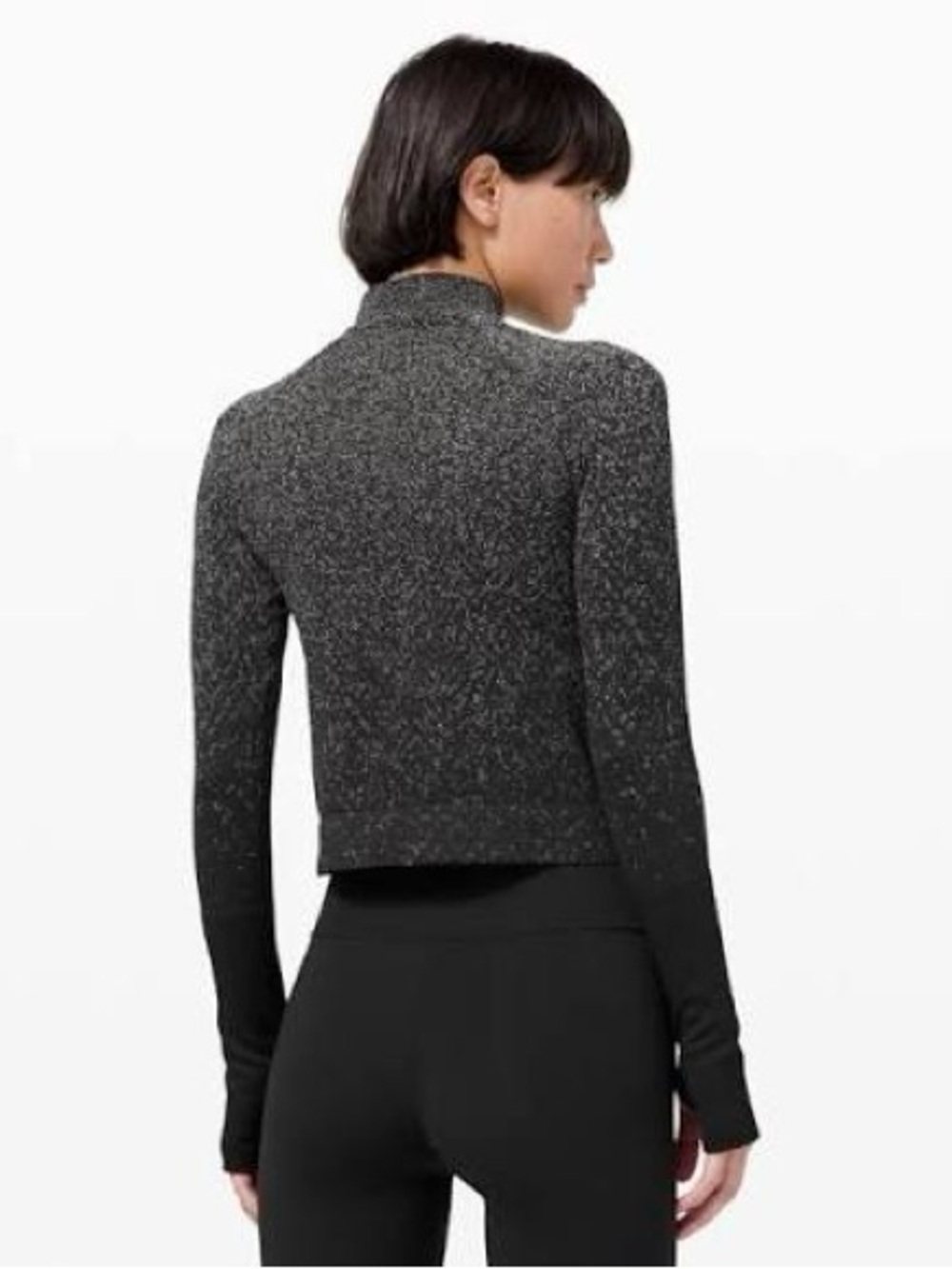 Lululemon Rest Less Cropped 1/2 Zip workout top Herringbone Fade Black / White - Picture 2 of 7